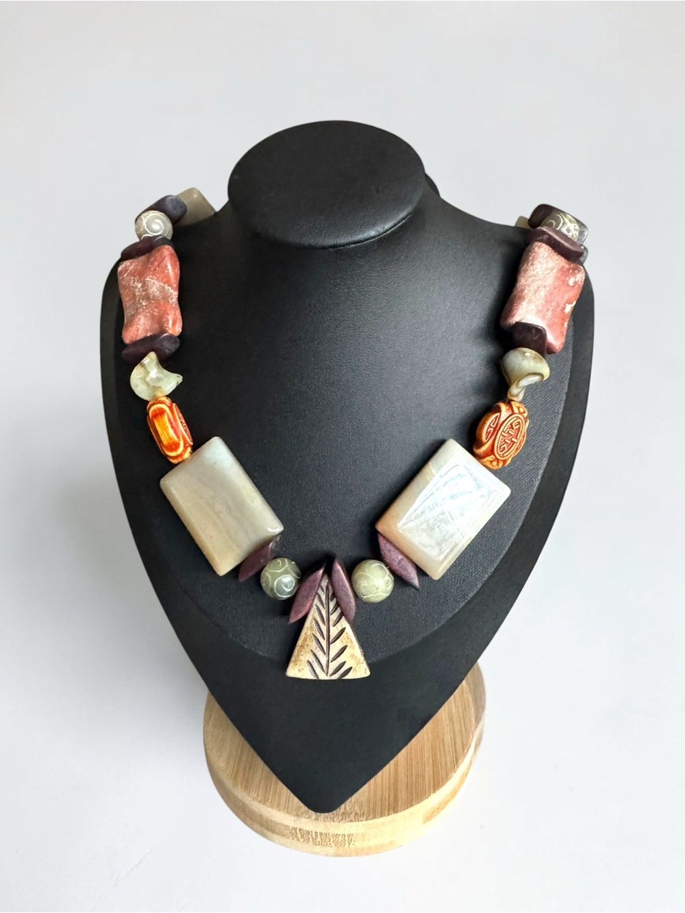 Handcrafted Multicolor Statement Necklace - Earth Tone Ceramic Beads